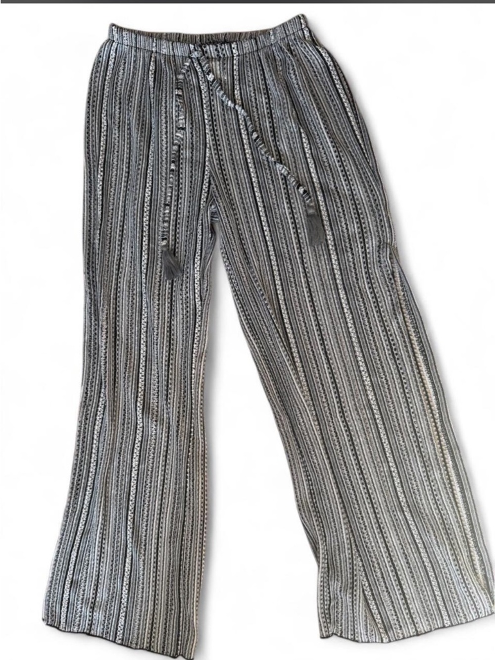 Time and Tru Knit See Through Black and White Striped Wide-Leg Pants Cover Up